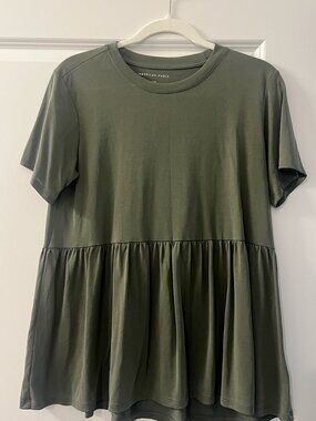 American Eagle Hunter Green Peplum Top S